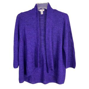 Chicos Womens Sweater Size 0=Small Purple Shrug 3/4 Sleeve Open Front Soft